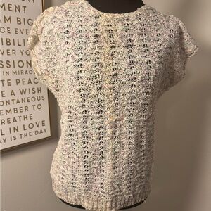VTG B Bronson Crochet Knit Short Sleeve Sweater Top in Pastel Multicolor